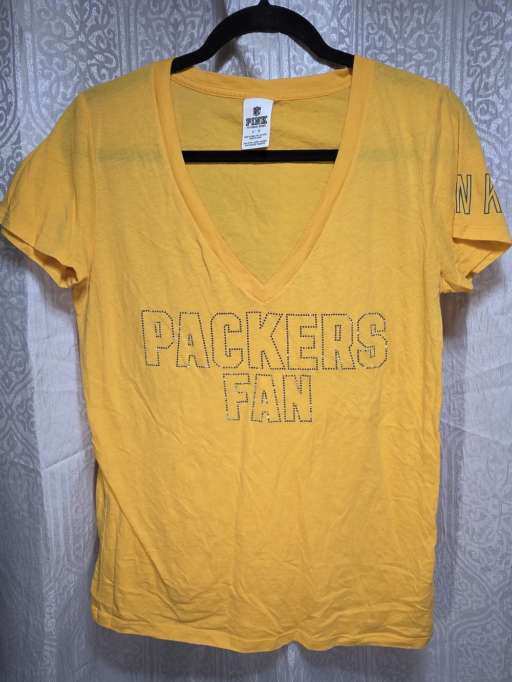 PINK Yellow Packers Fan V-Neck Tee